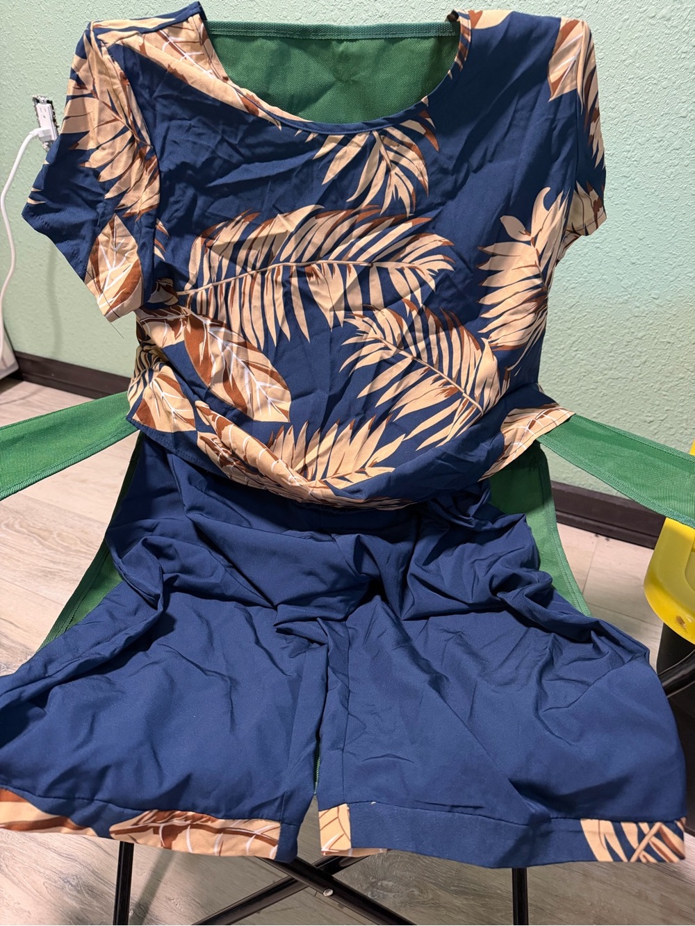 Source Unknown Navy Blue Tropical Print Jumpsuit